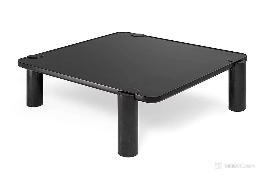 Modern Black Square Coffee Table With Smooth Glass Top And Sturdy Metal Legs 3d model 
