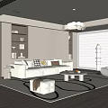 Cream Style Living Room Sofa Coffee Table Combination Lazy Sofa Sofa Stool Fabric Dream Curtain Sofa Background Wall Chandelier Side Floor Lamp 3d model
