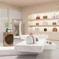 Fashionable Retail Display Space With Luxury Bags Clothes And Modern Shelves
