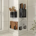 Wall Mounted Bathroom Cabinet Rack With Storage Jars Checkered Towel And Hooks 3d model