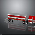 Red and White Semi Truck with Tractor Cab Trailer Yellow Stripes 3D Render with Reflection