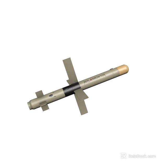 Military Missile With Cross Shaped Fins And Golden Tip Cylindrical Body 3d model 