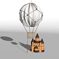 White Hot Air Balloon Shaped Hanging Decoration with Wooden Castle Model and String Wrapped Design