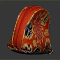 Red Semi Circular Decorative Fabric Household Item With Golden Floral And Blue Patterns