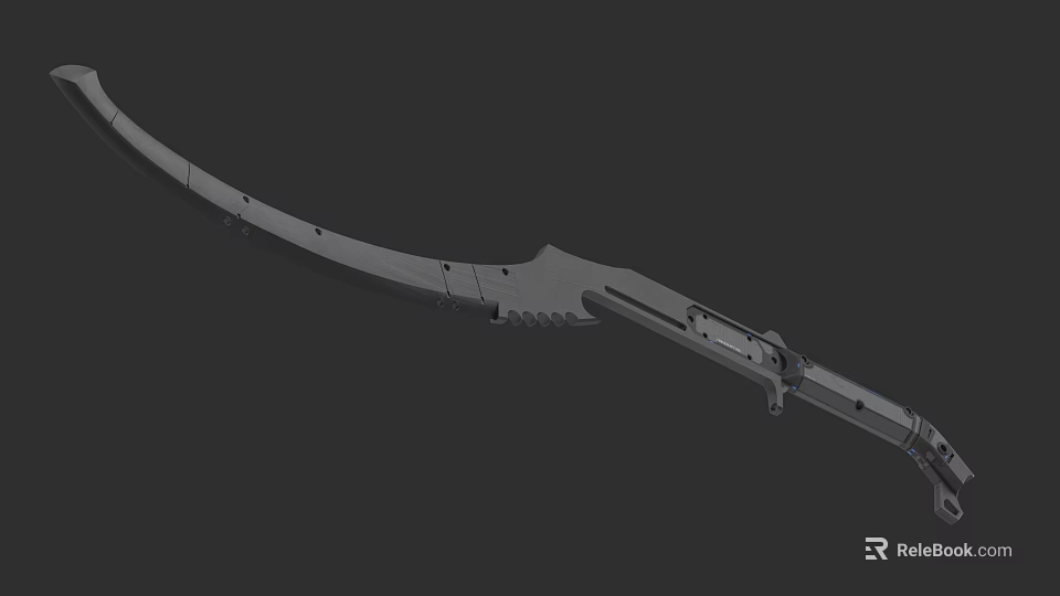 Tactical Long Handle Weapon With Serrated Blade And Military Design Features 3d model 