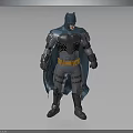 Detailed 3D Batman Figure with Gray Blue Armor Yellow Utility Belt and Cape Standing Pose