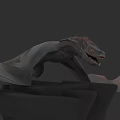 Game Movie Character 3D Dragon Model With Gray Body Red Mane Open Wings On Rock