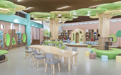 Modern Library Children's Library Book Bar Reading Room Bookshelf Bookcase Bookstore 3d model