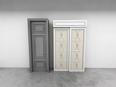 Modern Dark Gray and White Swing Doors with Glass Panel Patterns in Minimalist Space 3d model