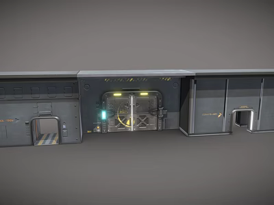 Futuristic Sci Fi Facility Design With Metal Panels Illuminated Doors And Glowing Lights 3d model