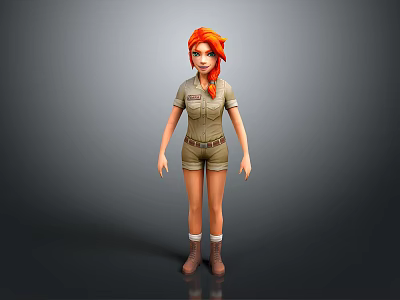 Red Haired Adventurer Character With Friendly Animal Creature In Outdoor Setting 3d model
