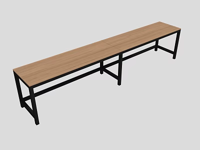 Stylish Wooden Top Bench With Black Metal Frame For Modern Interior Spaces 3d model
