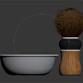 Metal Bowl With Wooden Handle Brush On Black Reflective Surface