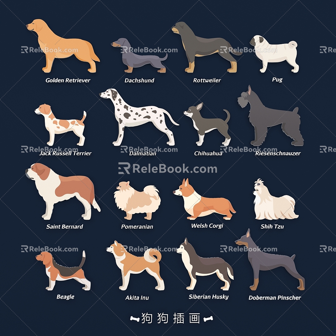 Cartoon dog avatar pet dog dog silhouette animal cute illustration clip art 3d model