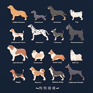 Cartoon dog avatar pet dog silhouette animal cute illustration clip art 3d model