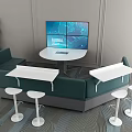 Modern Conference Table With Large GLOBAL Screen White High Stools And Green Gray Design 3d model