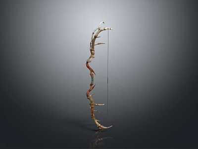 Traditional Decorative Bow Weapon With Curved Wooden Structure And Colorful Carved Accents 3d model