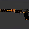 Modern Tactical Pistol With Black Orange Striped Pattern And Ergonomic Grip
