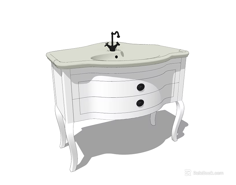 White Bathroom Vanity With Curved Countertop Single Drawer And Black Faucet 3d model 