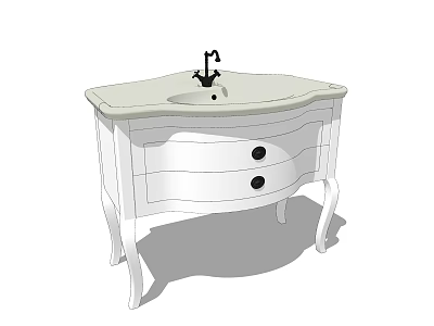 White Bathroom Vanity With Curved Countertop Single Drawer And Black Faucet 3d model