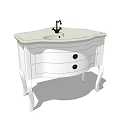 White Bathroom Vanity With Curved Countertop Single Drawer And Black Faucet