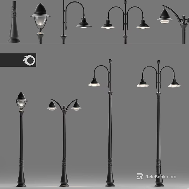 Various Modern Outdoor Lights Designs With Decorative Lamp Posts And Shades 3d model 