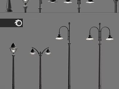 Various Modern Outdoor Lights Designs With Decorative Lamp Posts And Shades 3d model