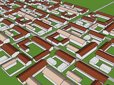 Residential Area Aerial View With Urban Planning And Building Layout Design 3d model