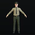 Male Police Officer Character In Uniform Standing With Arms Outstretched