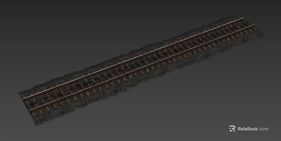 Straight Detailed Railway Track With Gravel Ballast And Steel Rail Structure 3d model 