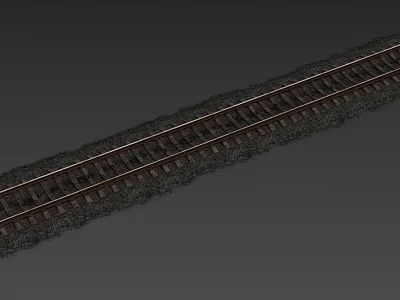Straight Detailed Railway Track With Gravel Ballast And Steel Rail Structure 3d model