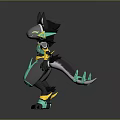 Mechanical Creature Character With Black Green Gold Armor Pointed Ears Futuristic Design Claws And Tail