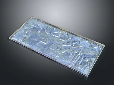 Transparent Rectangular Plaque With Intricate Animal Relief Figures On Dark Background 3d model