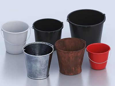 Assorted Laundry Daily Use Buckets in Various Colors and Materials for Home Cleaning 3d model