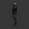 Futuristic Warrior in Black and Red Armor With Helmet And Outstretched Arms 3D Character