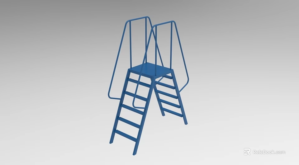 Blue Metal Double Ladder With Top Platform Safety Rails And Sturdy Structure 3d model 