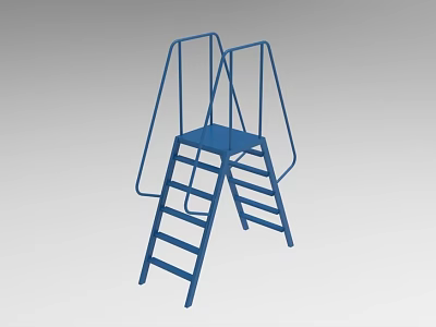 Blue Metal Double Ladder With Top Platform Safety Rails And Sturdy Structure 3d model