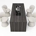 Modern Dark Wooden Dining Table Set with Light Beige Round Back Chairs 3d model