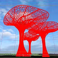Modern Architectural Metal Tree Structures With Lattice Canopy And Silver Trunks
