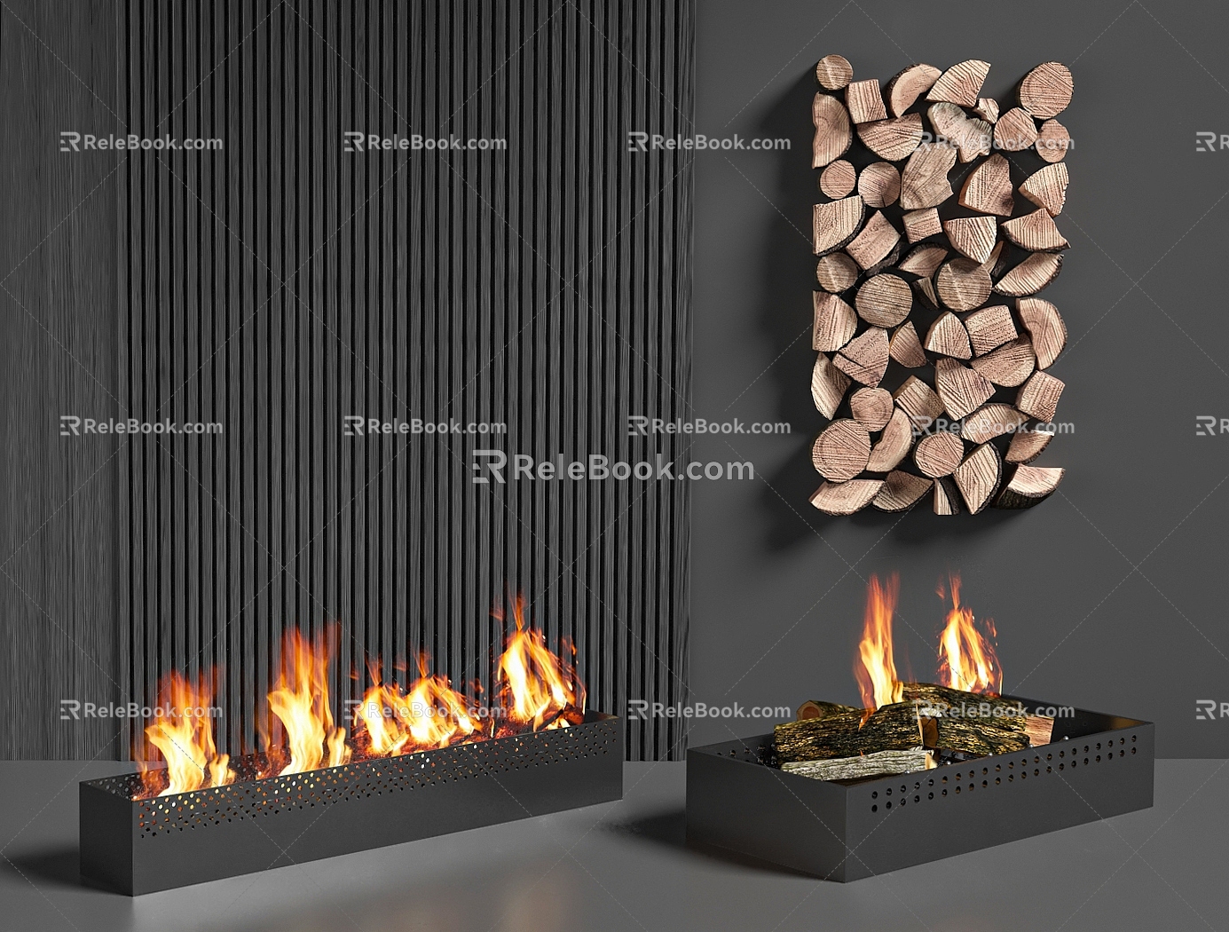 fireplace flame firewood electronic fireplace 3d model