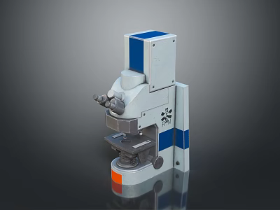 Professional Laboratory Microscope With White Blue Metal Structure And Optical Lens 3d model