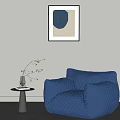 Blue Quilted Single Sofa With Small Table Vase Branches And Wall Painting 3d model