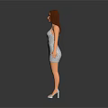 Woman In White Spaghetti Strap Short Dress With High Heels On Black Background