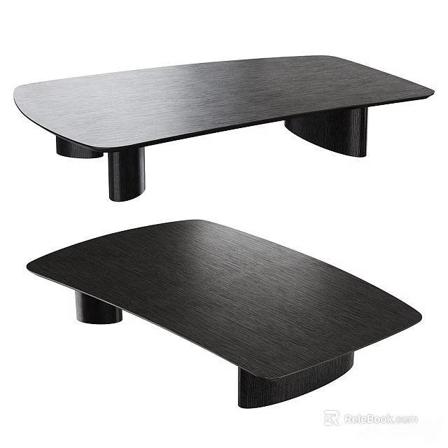 Two Piece Modern Black Dining Table Set With Curved Legs And Smooth Surface 3d model 