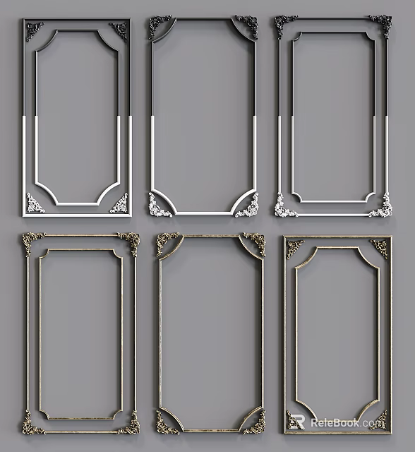 Ornate Frame Lines With Decorative Corner Details In Gold And Silver Tones 3d model 