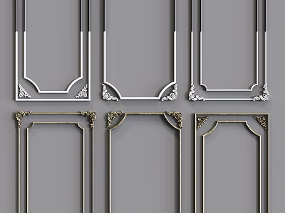 Ornate Frame Lines With Decorative Corner Details In Gold And Silver Tones 3d model