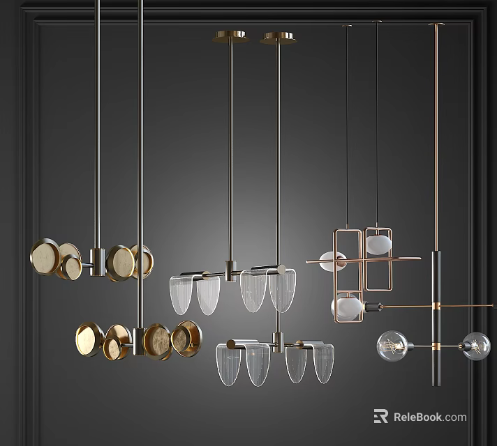 Contemporary Decorative Pendant Chandeliers With Metal Structures Clear Glass And Unique Shapes For Interior Design 3d model 