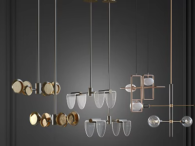 Contemporary Decorative Pendant Chandeliers With Metal Structures Clear Glass And Unique Shapes For Interior Design 3d model