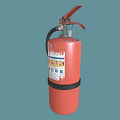 Red Portable Fire Extinguisher With Black Hose And Safety Instruction Labels