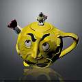 Yellow Ceramic Teapot Furniture Featuring Facial Expression And Astronaut Decoration Red Spout USA Design